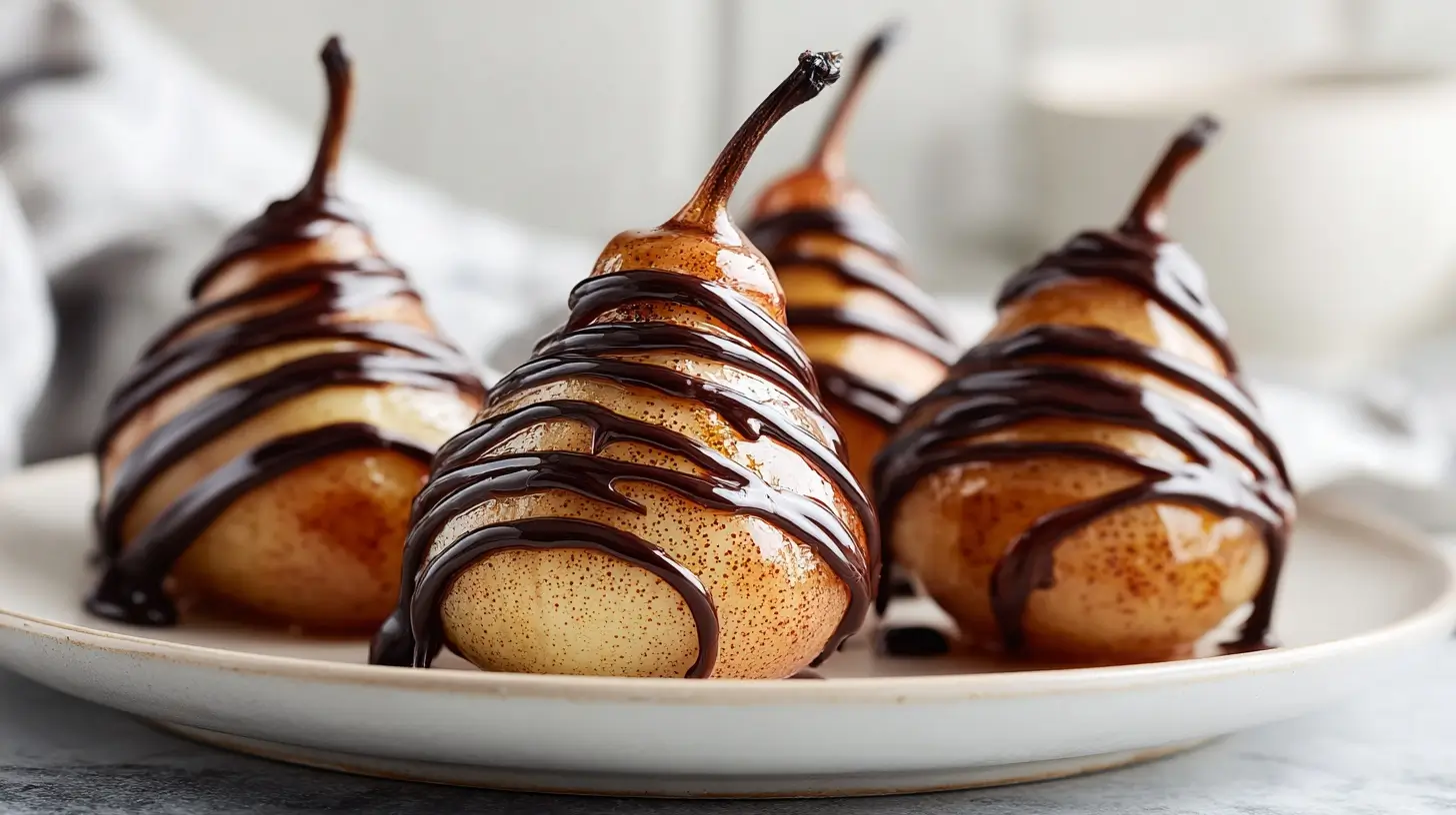 Gebackene Birnen mit Schokolade in der Heißluftfritteuse, köstlich und einfach zubereitet.