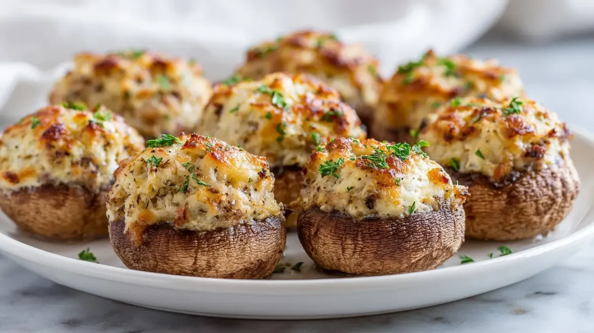 Leckere gebackene Champignonrollen im Airfryer zubereitet.