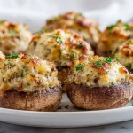 Leckere gebackene Champignonrollen im Airfryer zubereitet.