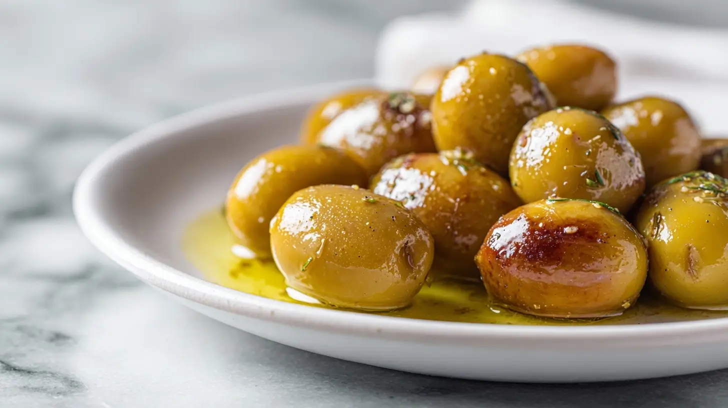 Gebackene Oliven mit Knoblauch aus der Heißluftfritteuse sind köstlich und aromatisch.