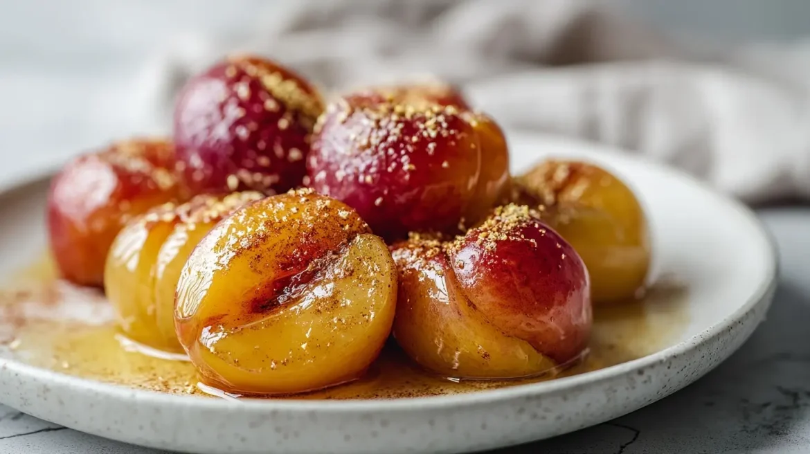 Gebackene Pflaumen im Airfryer für ein schnelles Dessert.