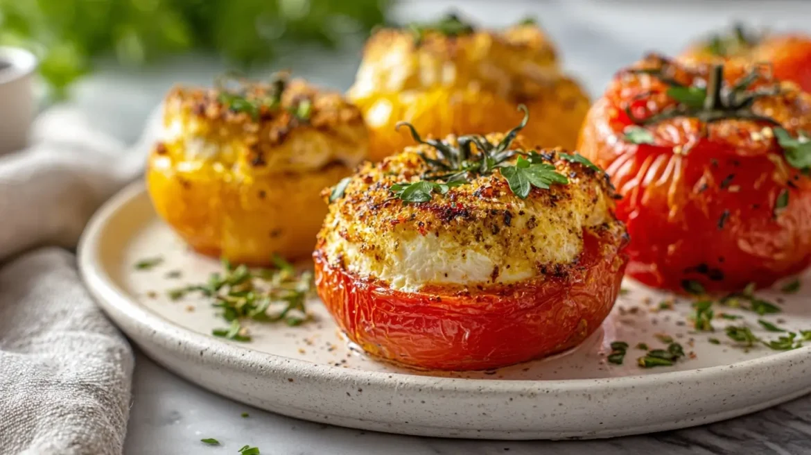 Gebackene Ziegenkäse-Tomaten im Airfryer sind ein köstliches Gericht.