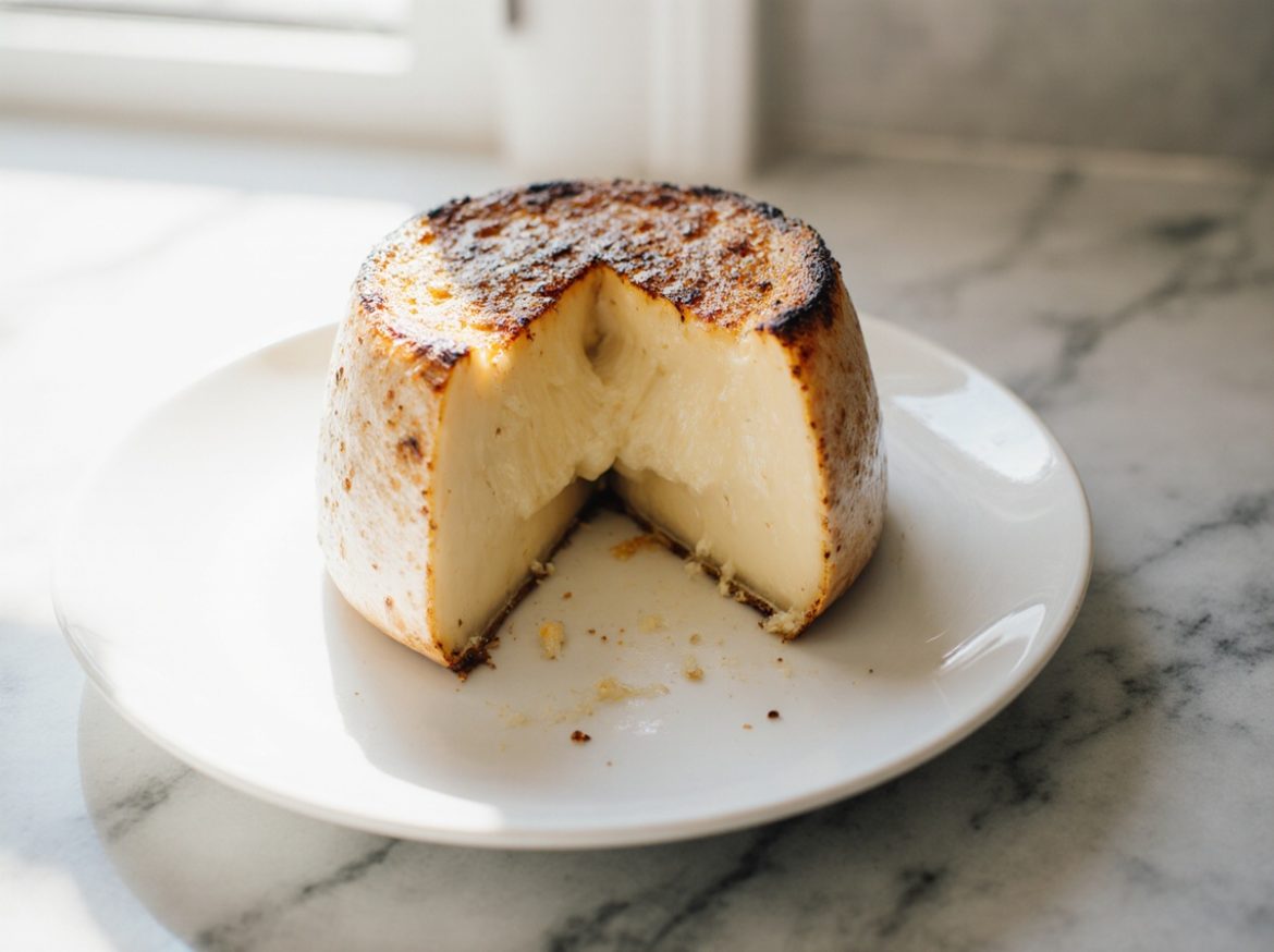 Gebackener Camembert aus der Heißluftfritteuse, perfekt goldbraun und knusprig.