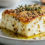 Gebackener Feta mit Honig und Sesam, zubereitet im Airfryer.