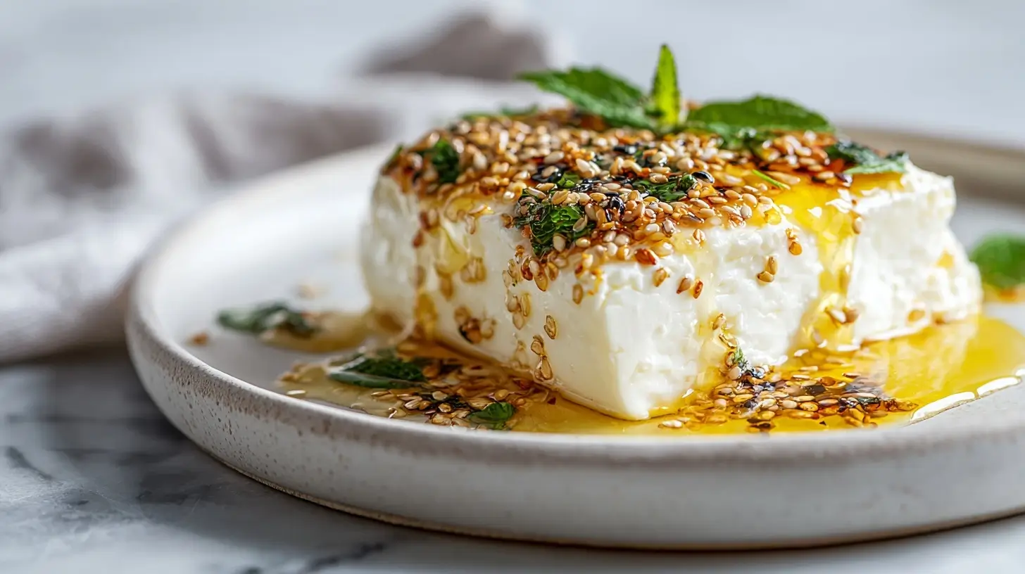 Gebackener Feta mit Honig und Sesam, zubereitet in der Heißluftfritteuse.