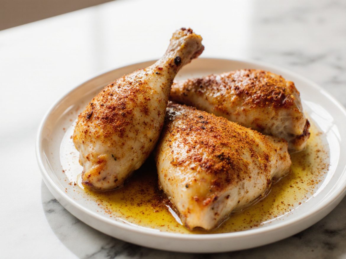 Gebackenes Hähnchen im Airfryer, knusprig und lecker zubereitet.