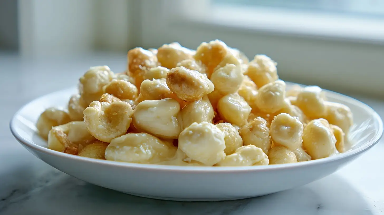 Gebrannte weiße Schokolade mit Nüssen, perfekt zubereitet in der Heißluftfritteuse.