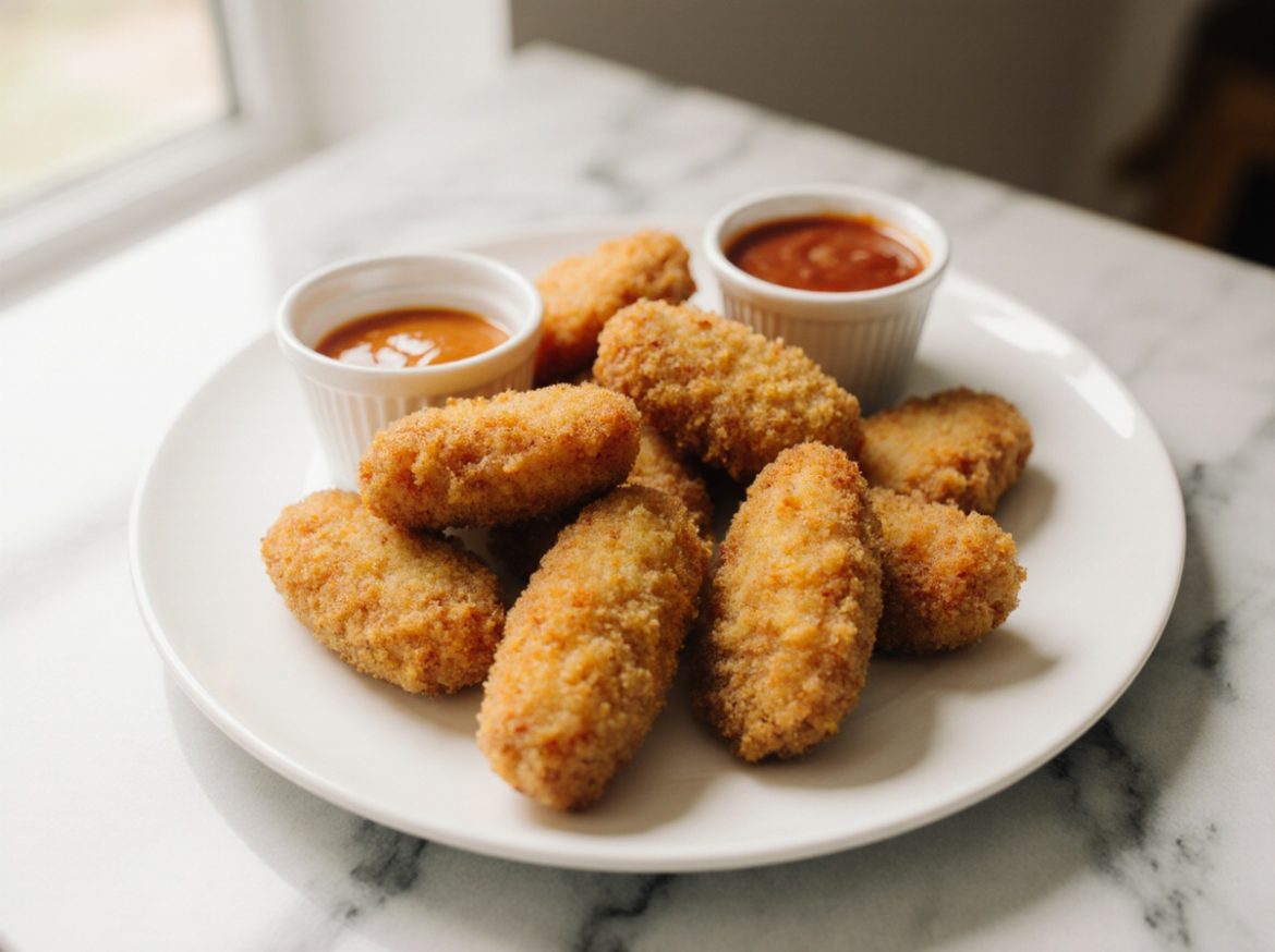 Gefrorene Chicken Nuggets in der Heißluftfritteuse zubereitet.