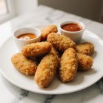 Gefrorene Chicken Nuggets in der Heißluftfritteuse zubereitet.