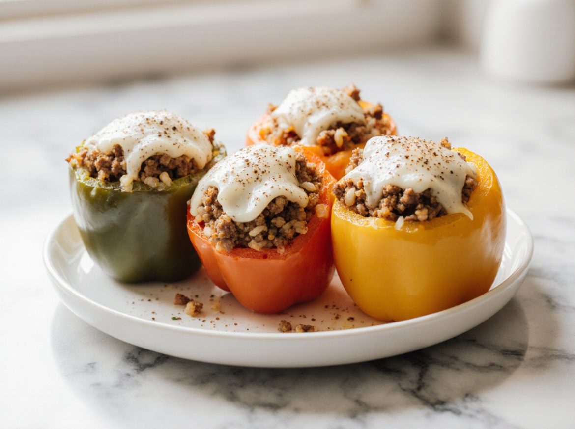 Gefüllte Paprika aus der Heißluftfritteuse - lecker und einfach zuzubereiten.