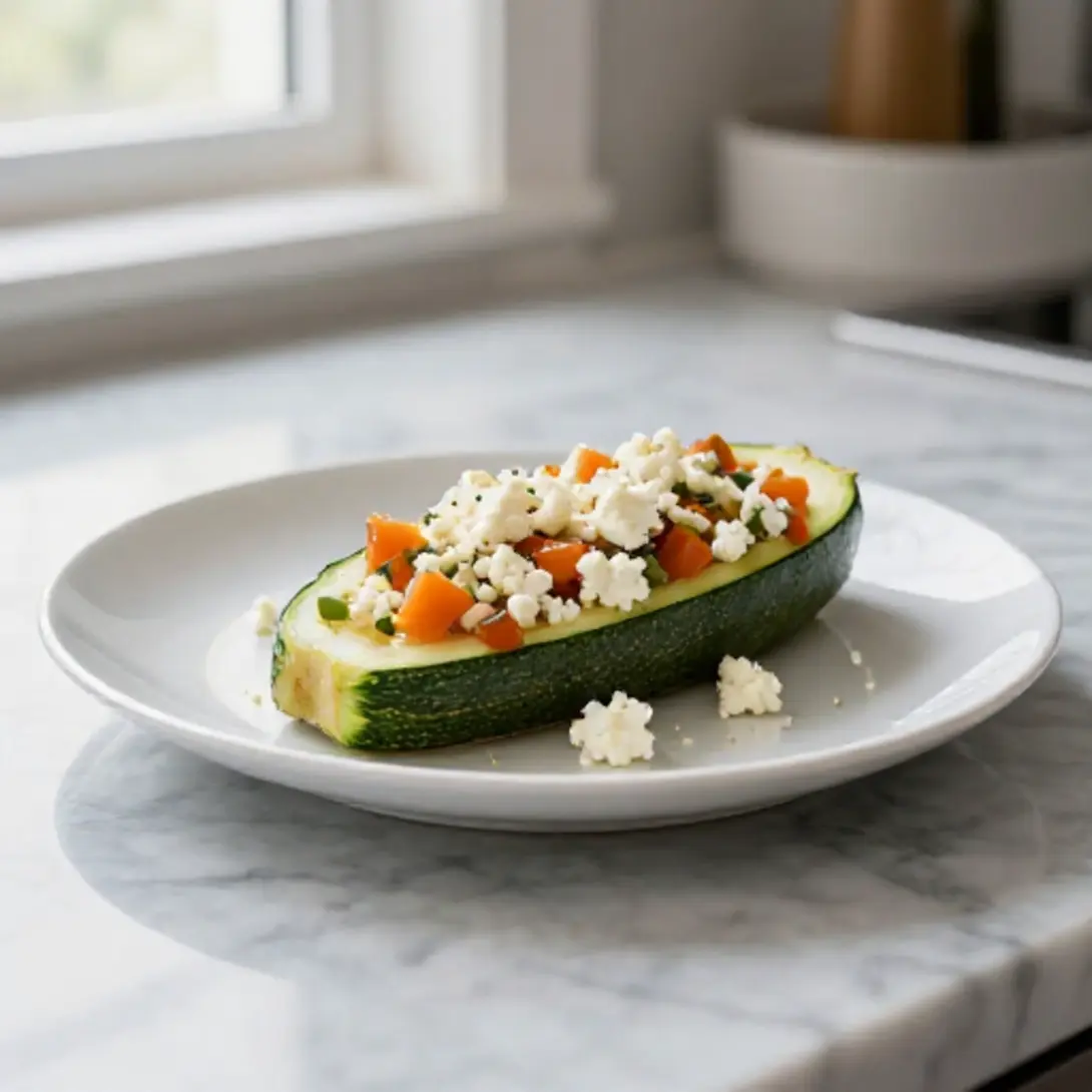 Saftige gefüllte Zucchini in der Heißluftfritteuse, perfekt für jedes Dinner.