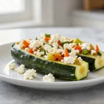 Leckere gefüllte Zucchini in der Heißluftfritteuse zubereitet.