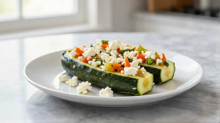 Leckere gefüllte Zucchini in der Heißluftfritteuse zubereitet.