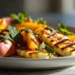 Gegrillter Halloumi mit Pfirsich im Airfryer - ein köstliches Rezept.