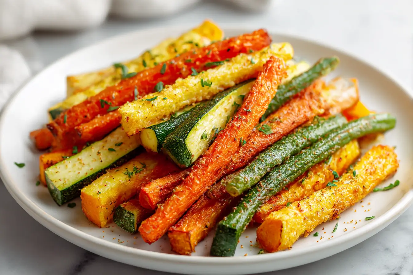 Leckere Gemüse Pommes in der Heißluftfritteuse zubereitet.