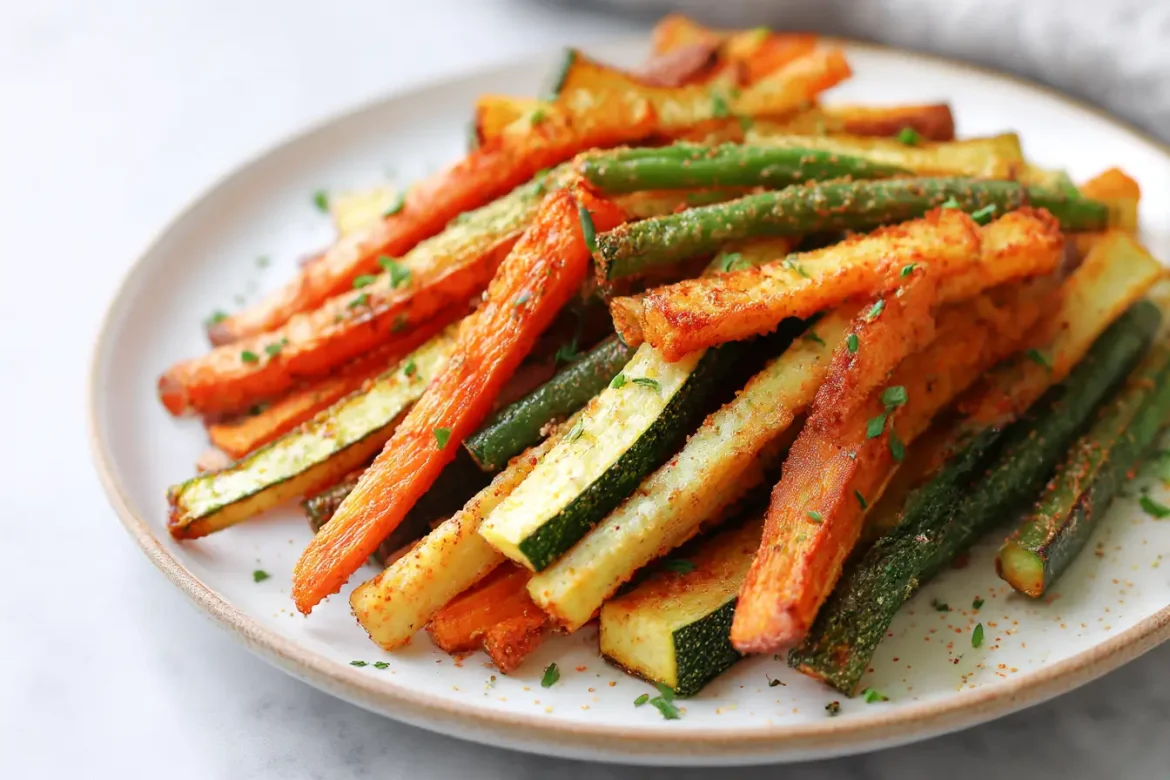 Leckere Gemüse Pommes in der Heißluftfritteuse – gesund und knusprig.