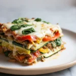 Leckere Gemüselasagne, frisch zubereitet im Airfryer.