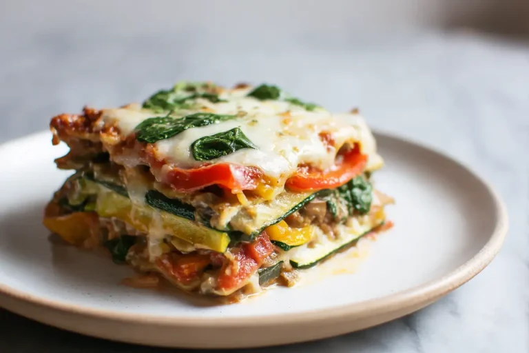 Leckere Gemüselasagne, frisch zubereitet im Airfryer.