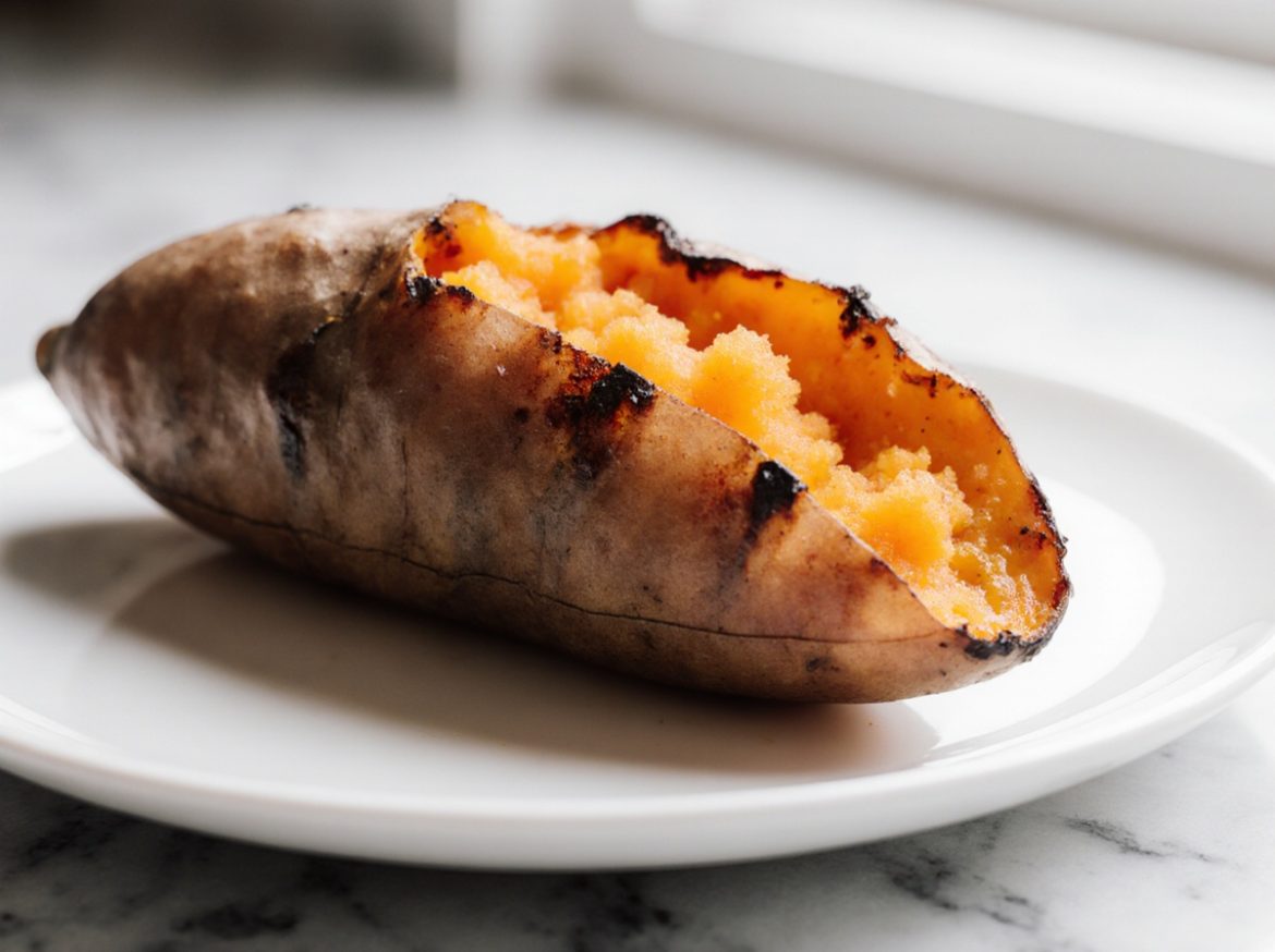 Gepofte Süßkartoffel aus der Heißluftfritteuse, perfekt für ein gesundes Gericht.