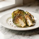 Gerösteter Spitzkohl aus der Heißluftfritteuse auf dem Teller.