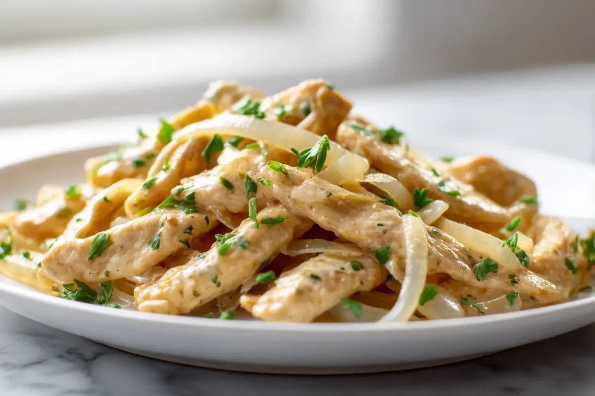 Geschnetzeltes in der Heißluftfritteuse zubereitet.