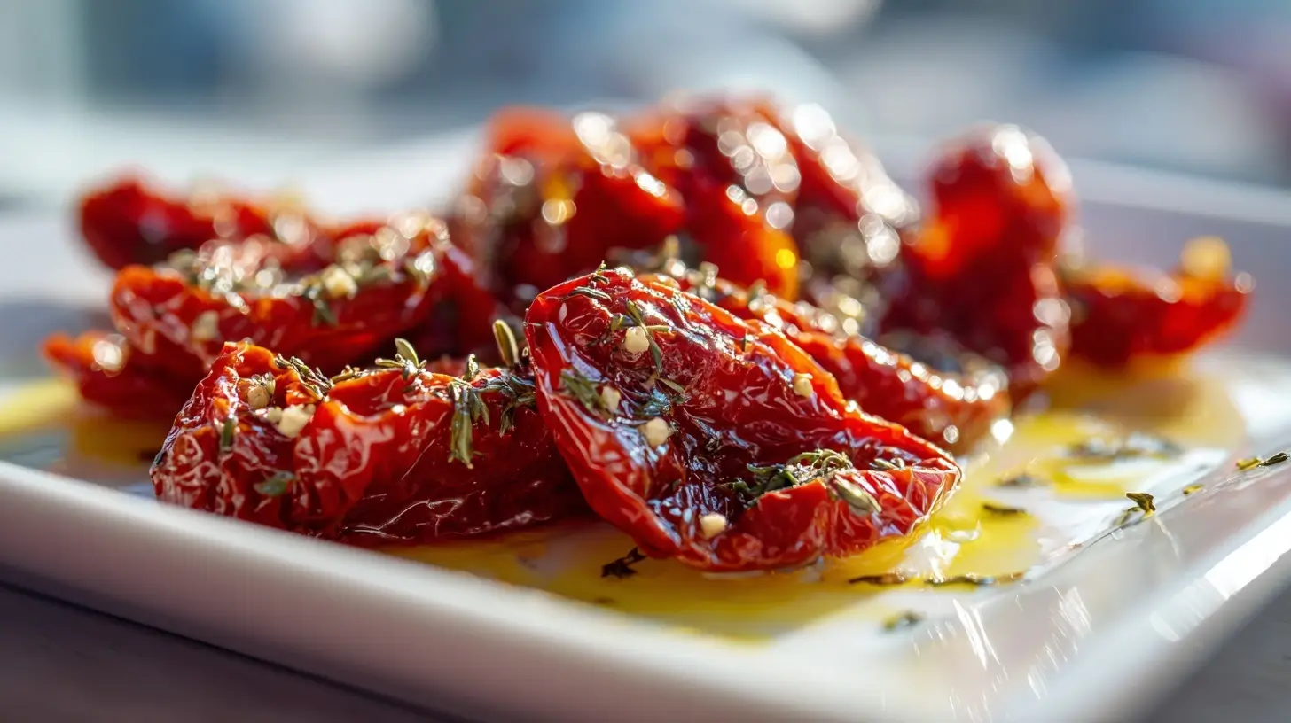 Leckere getrocknete Tomaten, die in der Heißluftfritteuse zubereitet wurden.