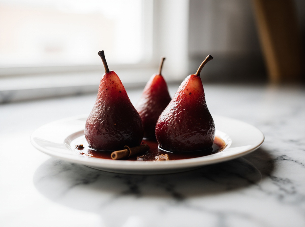 Leckere Glühwein-Birnen, perfekt zubereitet in der Heißluftfritteuse.