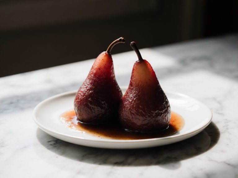 Glühwein-Birnen aus der Heißluftfritteuse sind ein köstlicher Genuss.