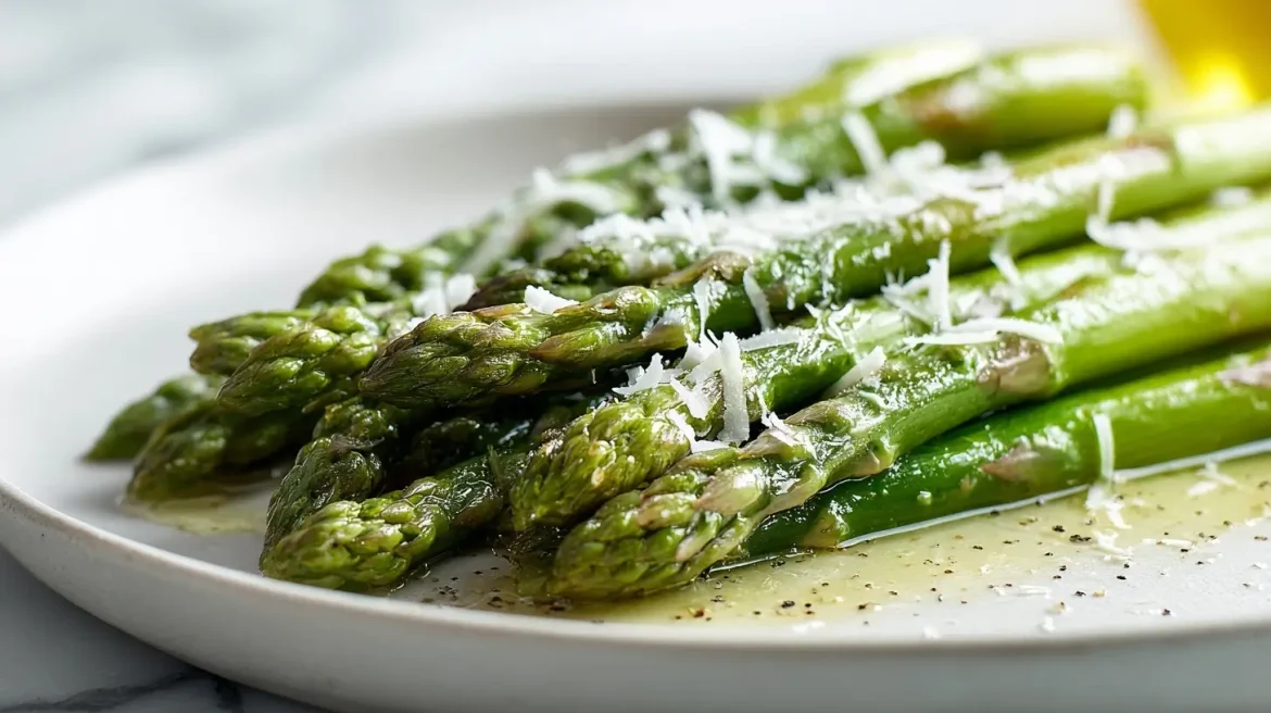 Leckerer grüner Spargel, zubereitet im Airfryer.