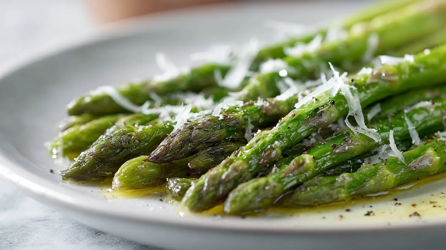 Leckerer grüner Spargel, zubereitet in der Heißluftfritteuse.
