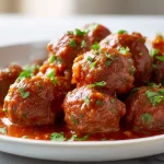 Leckere Hackbällchen in Tomatensoße aus der Heißluftfritteuse zubereitet.