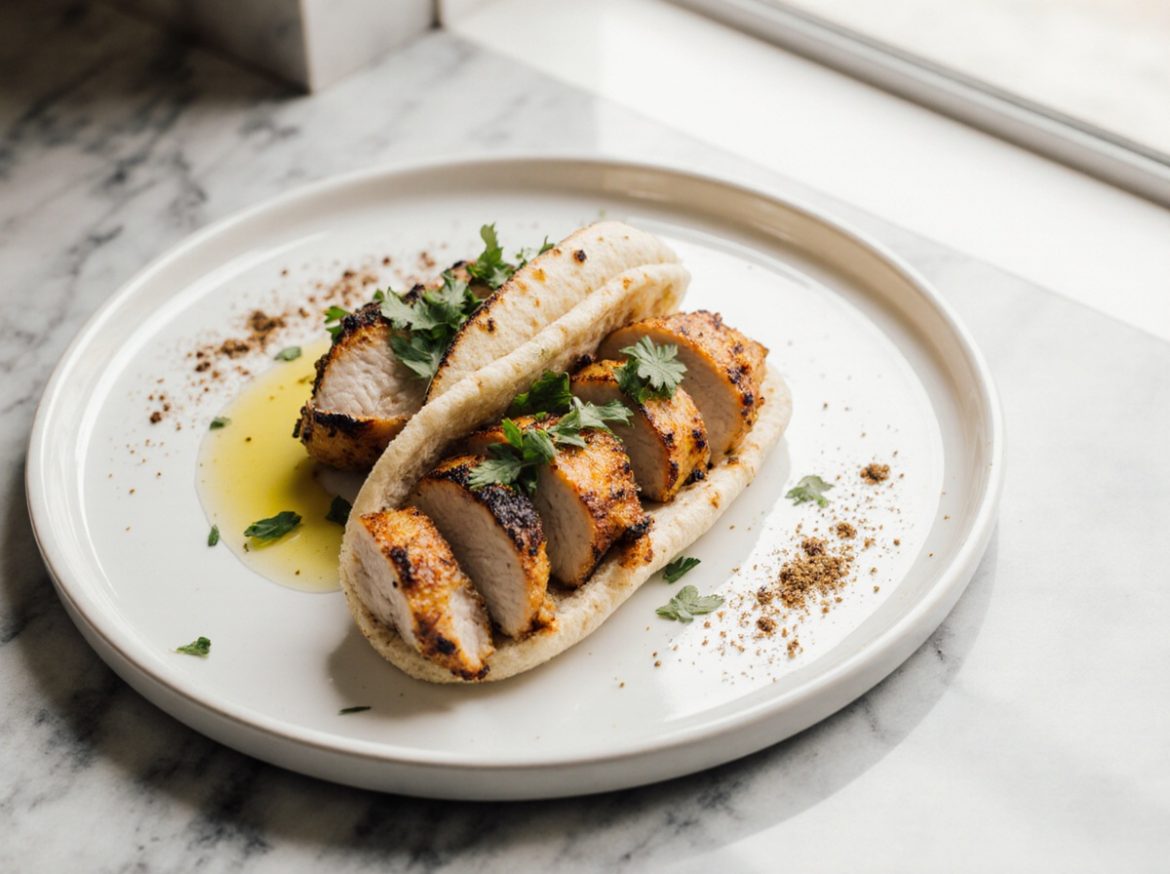 Hähnchen-Gyros aus der Heißluftfritteuse, zart und saftig.