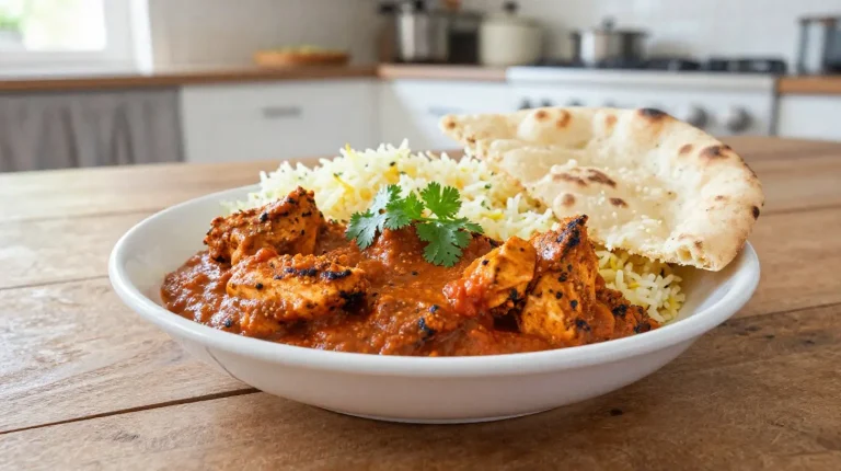 Delikates Hähnchen-Tikka-Masala, perfekt zubereitet in der Heißluftfritteuse.
