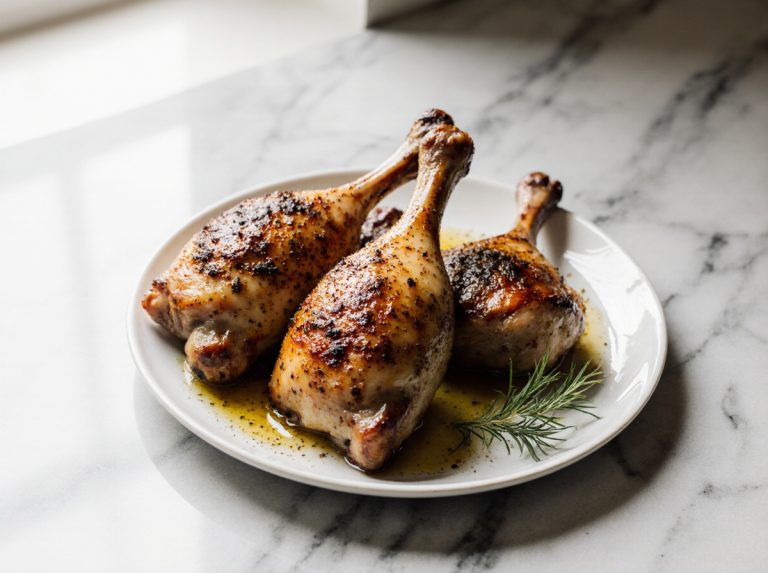 Hähnchenschenkel aus der Heißluftfritteuse, perfekt knusprig und saftig.