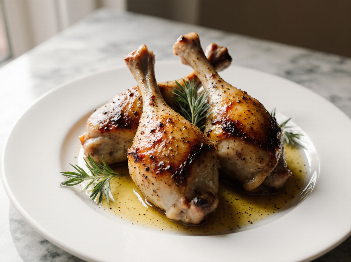 Köstliche Hähnchenschenkel aus der Heißluftfritteuse.