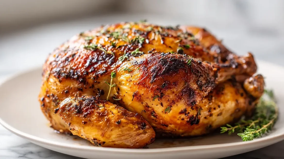 Leckeres halbes Hähnchen im Airfryer, perfekt knusprig und saftig zubereitet.