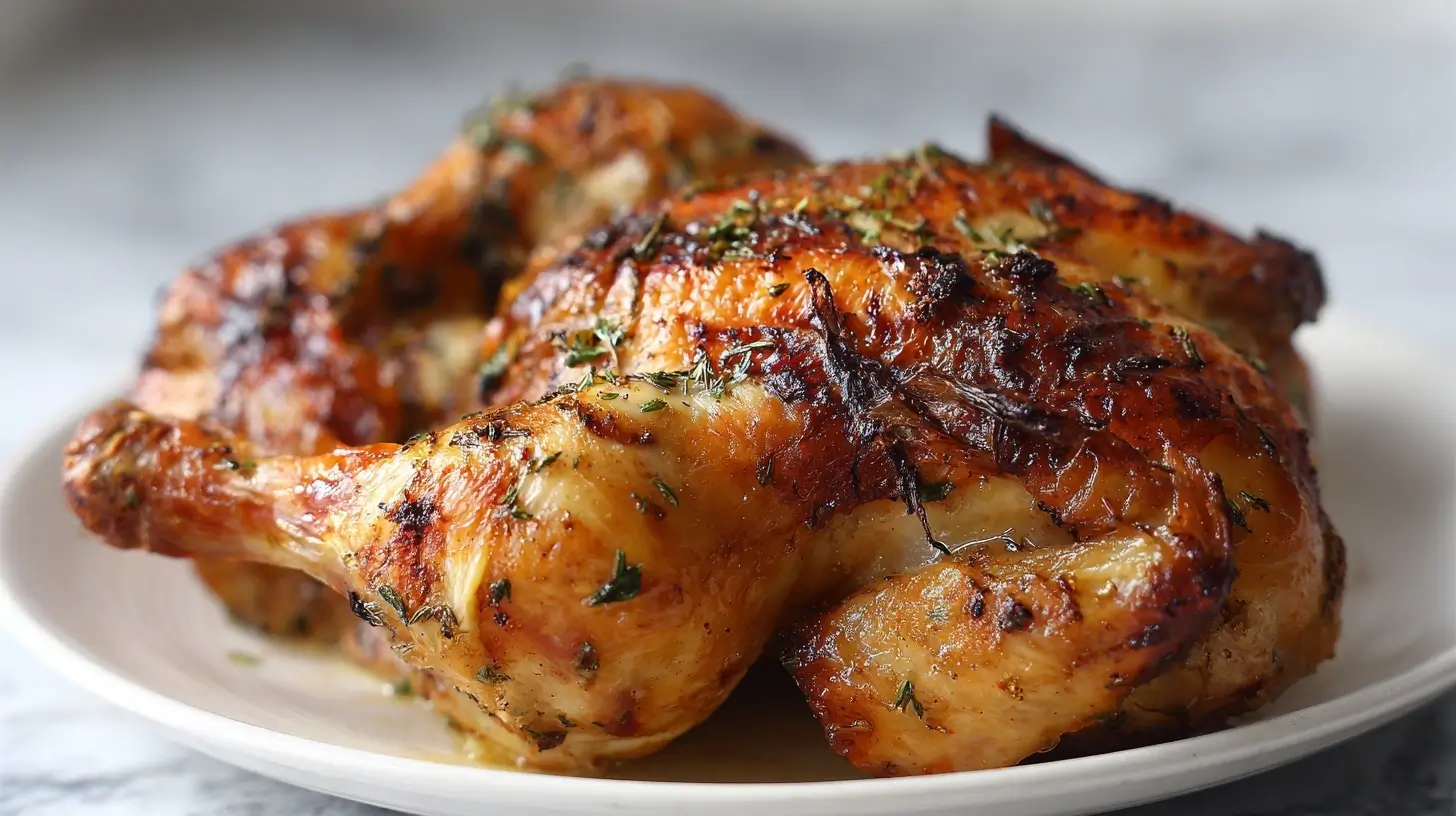 Halbes Hähnchen im Airfryer, saftig und knusprig zubereitet.