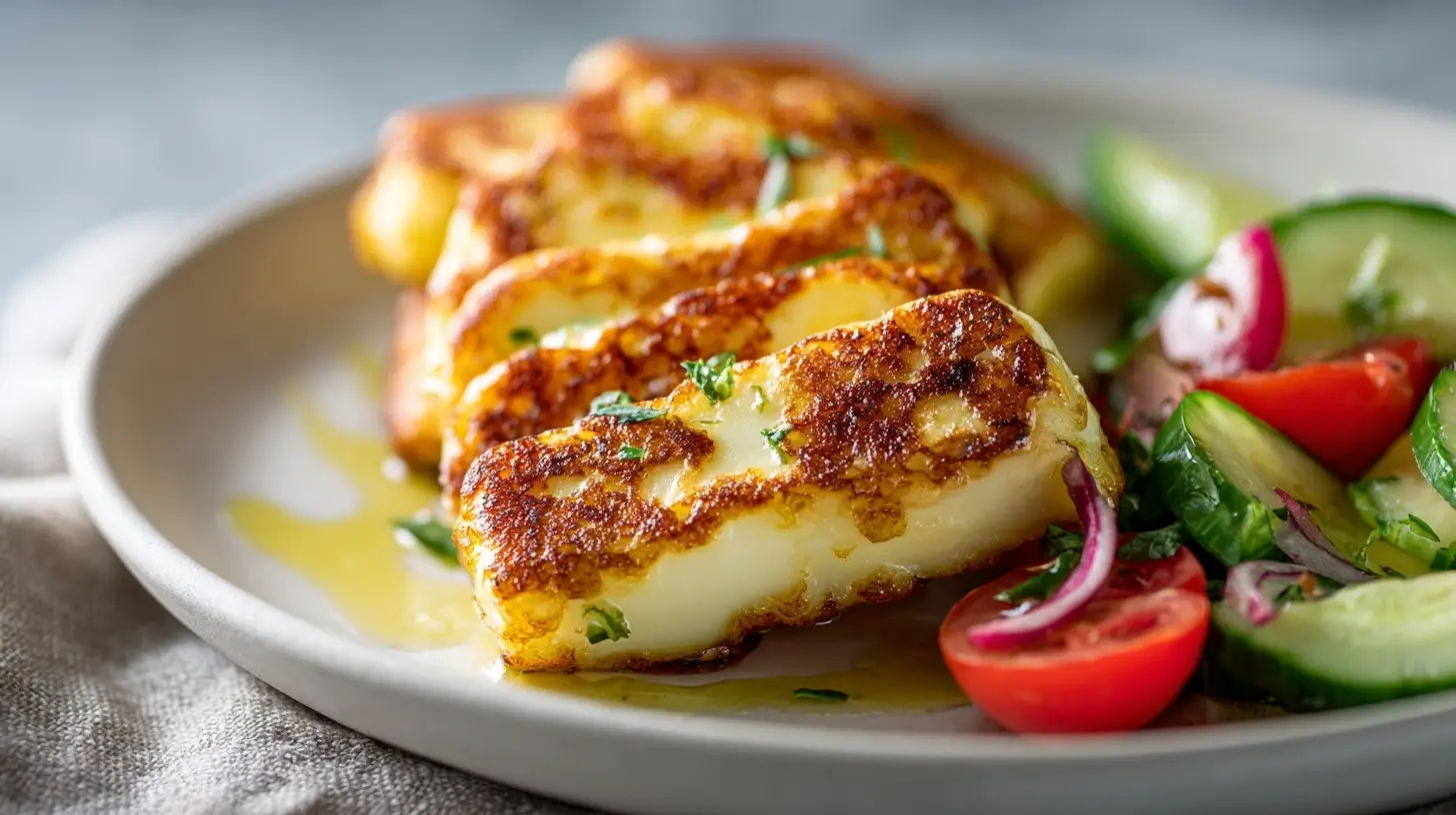 Leckerer Halloumi aus dem in der Heißluftfritteuse, perfekt knusprig zubereitet.