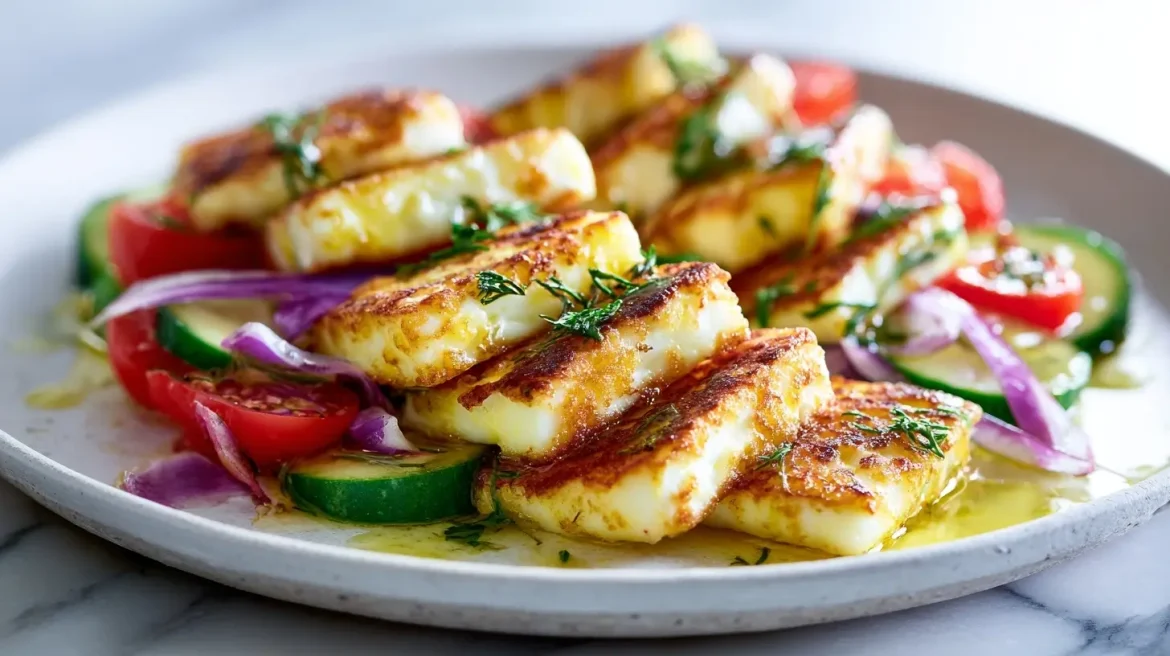 Halloumi aus dem in der Heißluftfritteuse, knusprig und lecker zubereitet.