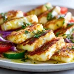 Halloumi aus dem in der Heißluftfritteuse, knusprig und lecker zubereitet.