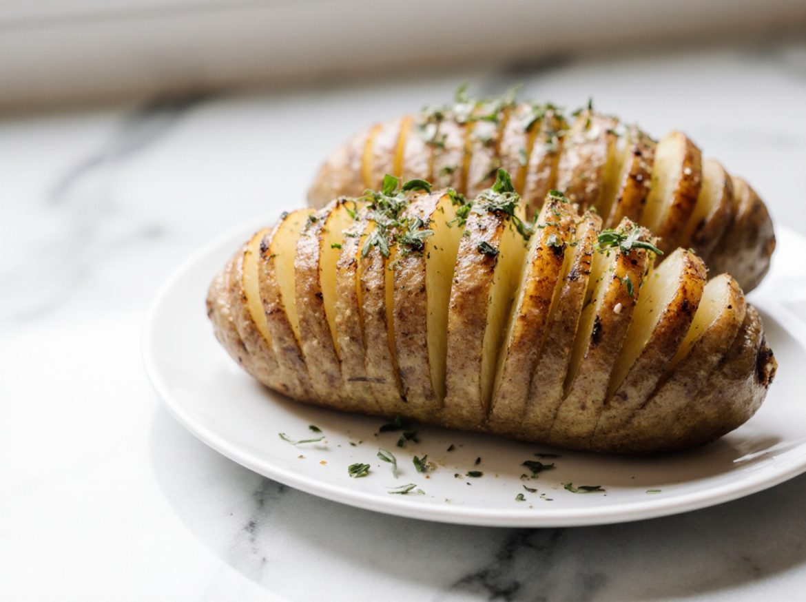 Leckere Hasselback Kartoffeln, perfekt zubereitet in der Heißluftfritteuse.