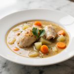 Hausgemachte Hühnersuppe aus der Heißluftfritteuse, ein schnelles und gesundes Gericht.