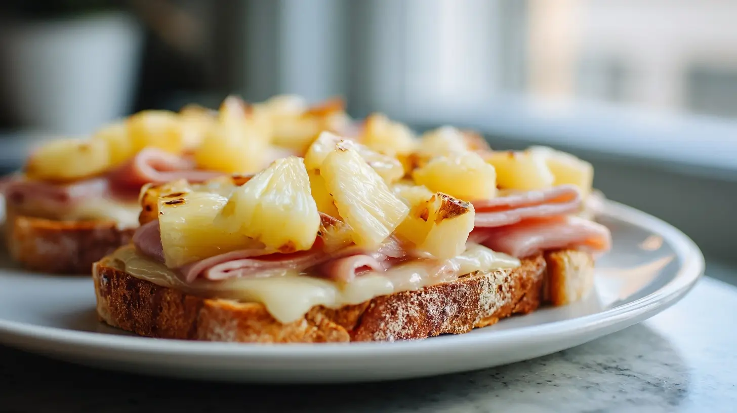 Hawaii Toast im Airfryer, frisch zubereitet und köstlich serviert.