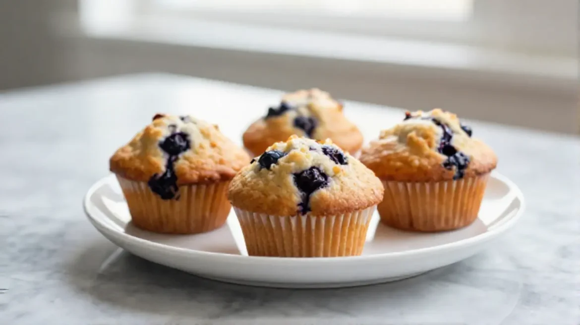 Heidelbeer-Muffins aus der Heißluftfritteuse, lecker und saftig.