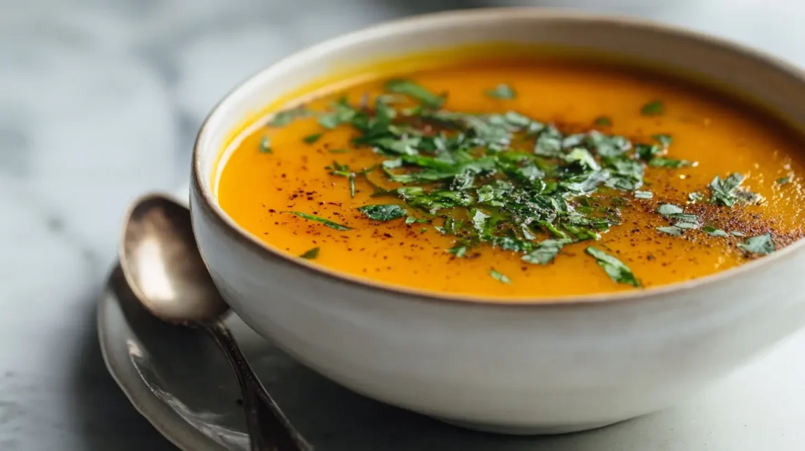 Heißluftfritteuse Karotten-Ingwer-Suppe in einer modernen Küche.
