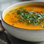 Heißluftfritteuse Karotten-Ingwer-Suppe in einer modernen Küche.