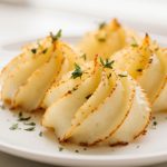 Herzoginkartoffeln in der Heißluftfritteuse auf dem Teller.