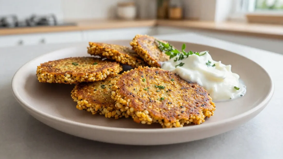 Hirse-Bratlinge aus der Heißluftfritteuse Knusprige Hirse-Bratlinge aus der Heißluftfritteuse für eine gesunde Mahlzeit.