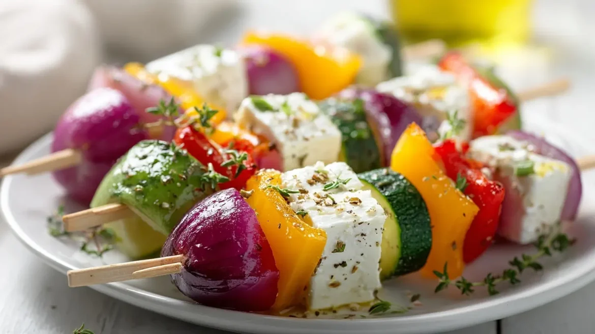 Hirtenkäse-Gemüse-Spieße aus dem Airfryer sind eine leckere und gesunde Snack-Option.