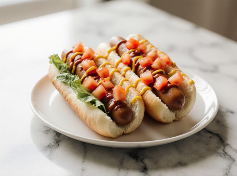 Leckere Hot Dogs aus der Heißluftfritteuse für ein schnelles Essen.